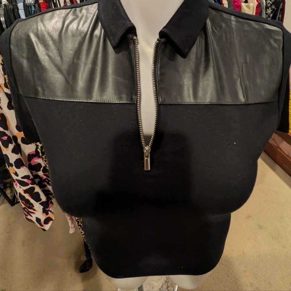 INC Black Leather Accent Women's Top - XS